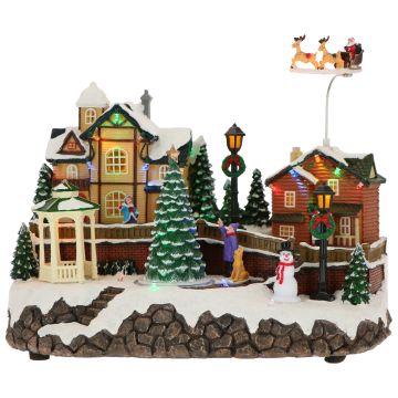Village with turning tree and sleigh animated