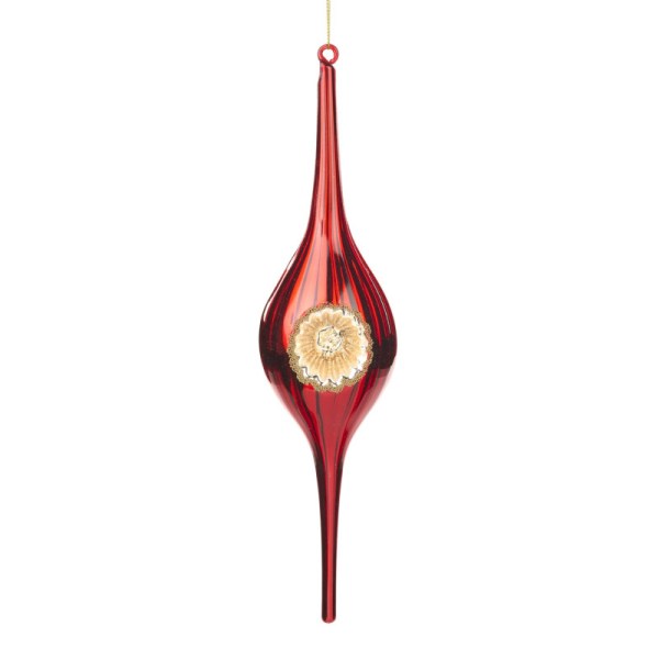 + GLSS REFLECT.POINTY FINIAL ORN RD/CHAMP 30,5CM