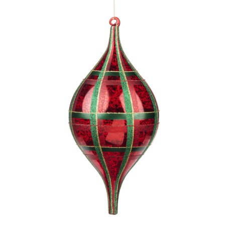+ GLSS ANT.TARTAN FINIAL ORN RD/GRN/GLD 33CM