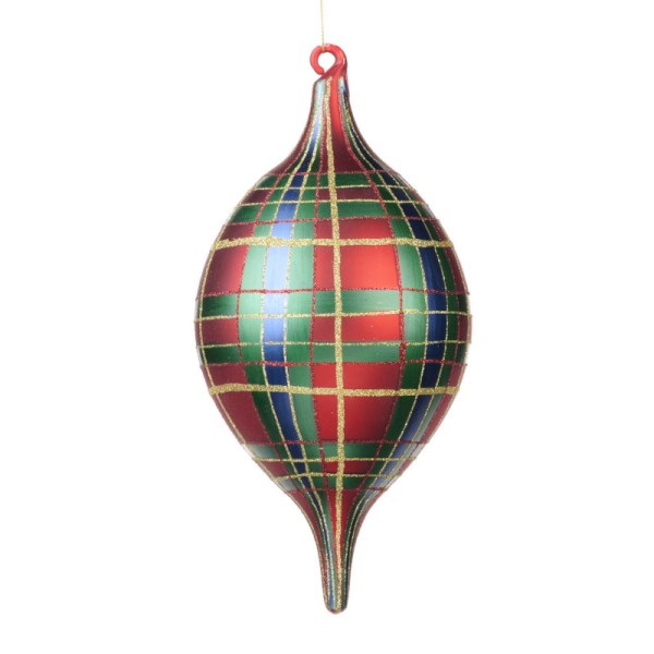 + GLSS GLT TARTAN FINIAL ORN RD/GRN/BLU/GLD 33CM