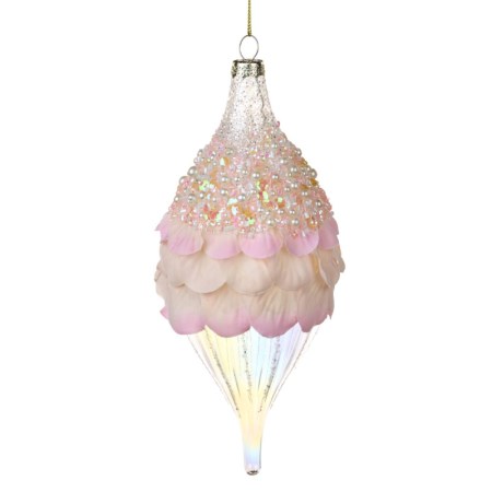 + GLSS FABR.PETAL/PEARL FIN.ORN CLR/PNK 21,5CM