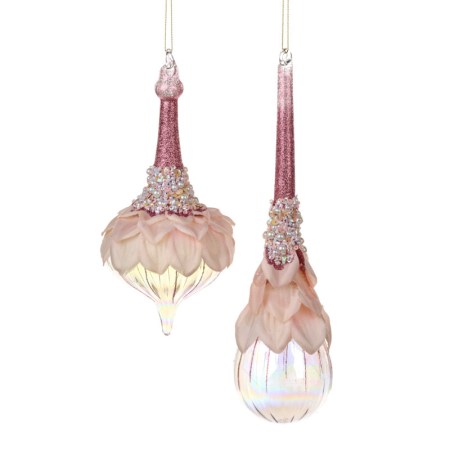 +GLSS FABR.PETAL/PEARL DROP ORN ASS/2 CLR/PNK 24CM