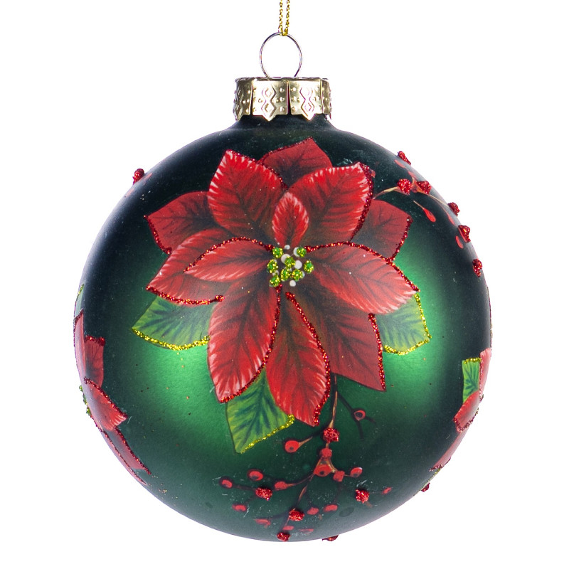 GLSS GLT POINSETTIA BALL RD/GRN 10CM