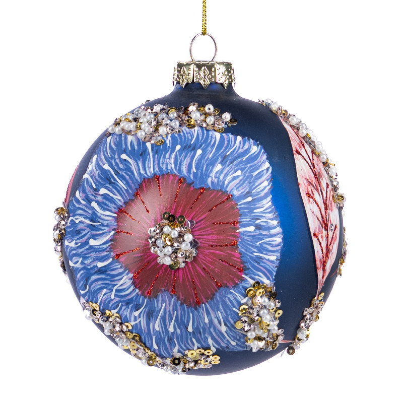 GLSS SEQ.PEARL FLOWER BALL BLU/BURG 10CM
