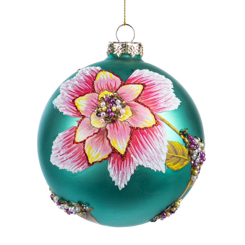GLSS SEQ.PEARL FLOWER BALL GRN/PNK 10CM