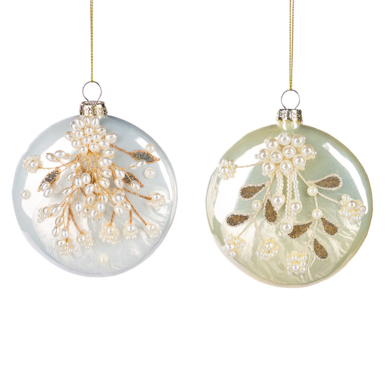 GLSS 3D PEARL FLOWER DISC ORN ASS/2 CRM/WH 10CM