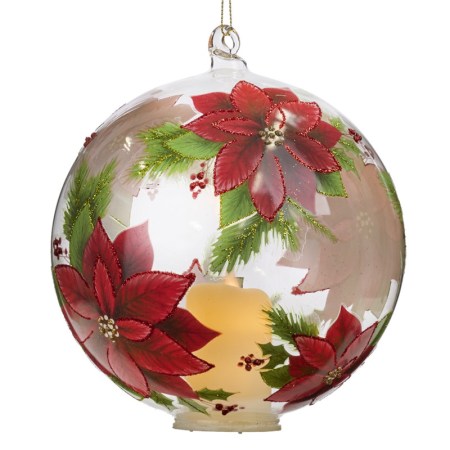 LED GLSS POINS.CANDLE BALL ORN CLR/RD 15CM batt.op