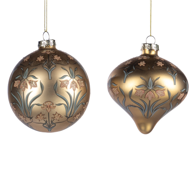 GLSS ART N.FLORAL BALL/ONION ORN ASS/2 GLD 11,5CM