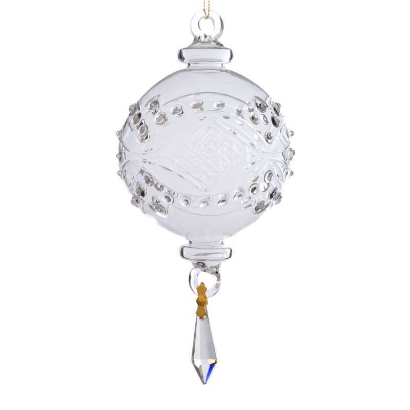 HAND BLOWN GLSS ENGR.NET BALL W/DROP CLR CM
