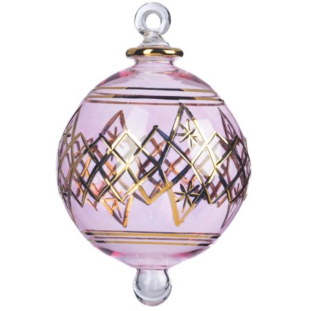 + HAND BLOWN GLSS ZIGZ.BALL PNK/GLD 12CM