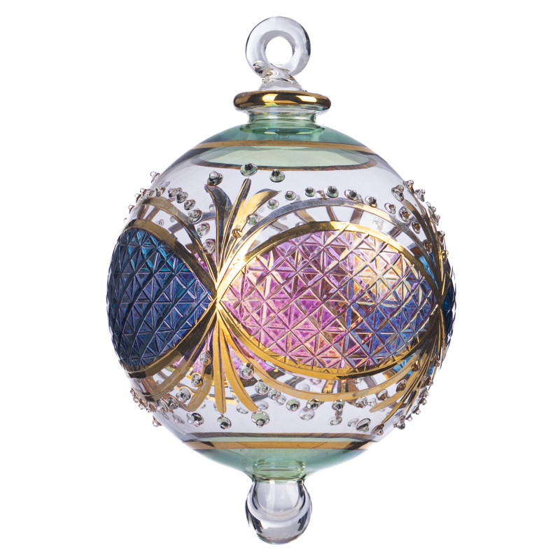 + HAND BLOWN GLSS NET BALL BLU/PNK/CLR 12CM