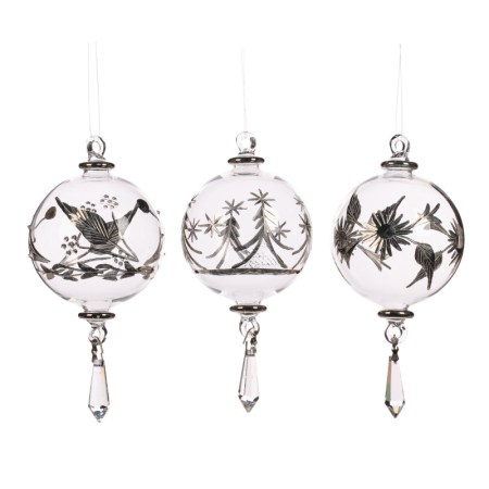 +HAND BLOWN GLSS TREE/LF BALL W/DROP ASS/3 SL 17CM