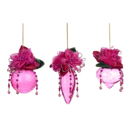 + GLSS FABR.FLOWER TOP BALL/FIN.ORN ASS/3 PNK 9CM