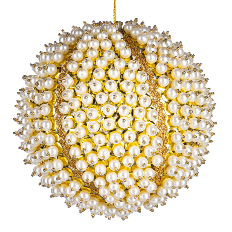 PEARL COVERED TRIM BALL WH/CRM/GLD 18CM