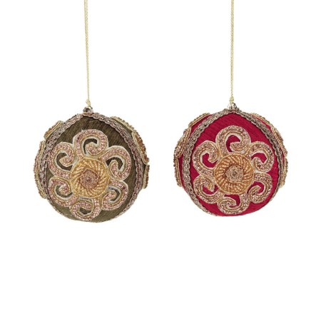 +FABR.JEWEL/BEAD.FLOWER BALL ASS/2 GRN/RD/GLD 10CM