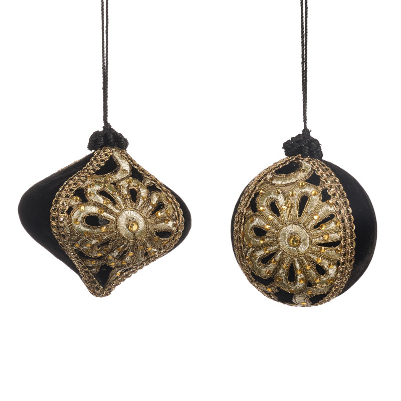 FABR.JEWEL FLOWER BALL/ONION ORN ASS/2 BLK/GLD 10CM