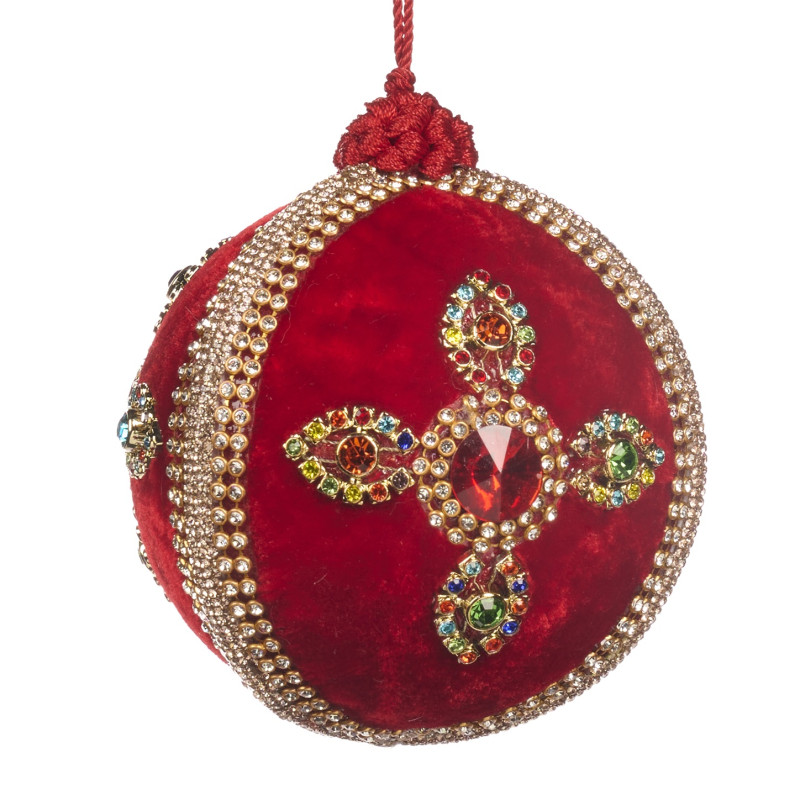 FABR.JEWEL CROSS BALL RD/MULTI/GLD 10CM