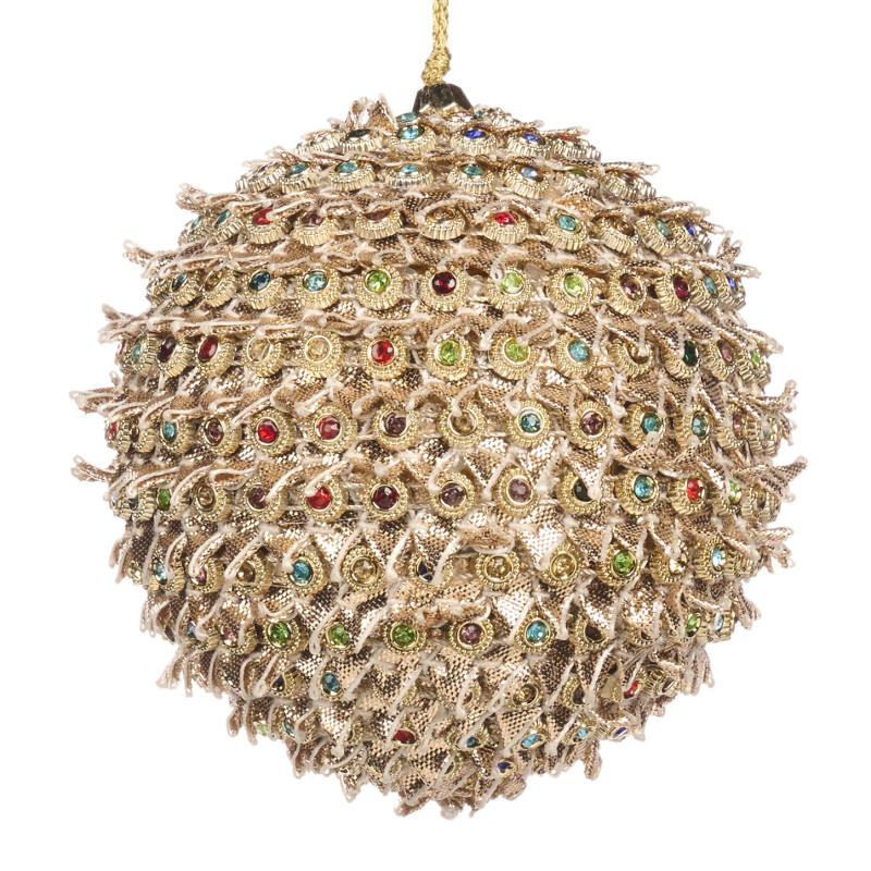FABR.JEWEL SPIKY RIBBON BALL GLD/MULTI 10CM
