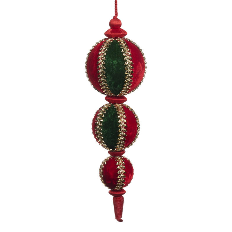 FABR.JEWEL BALL FINIAL ORN RD/GRN/GLD 33CM
