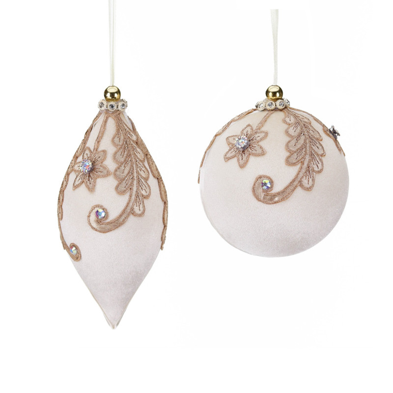 FABR.LACE TOP BALL/FINIAL ORN ASS/2 CRM/GLD 17CM
