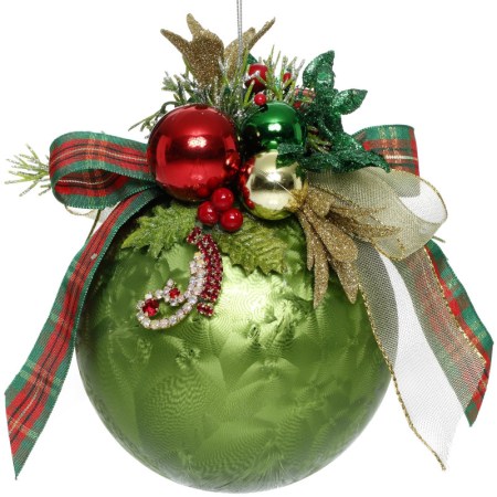 + GLSS JEWEL FLORAL BALL LT GRN/MULTI 12,5CM