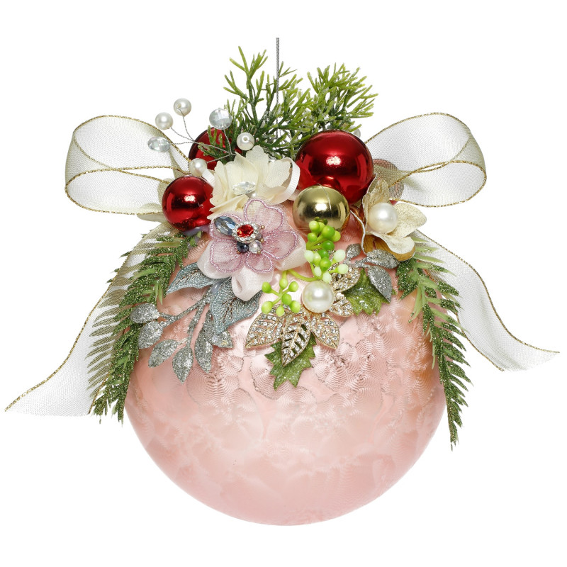 + GLSS JEWEL FLORAL BALL PNK/MULTI 15CM