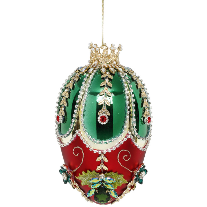 FABERGE JEWEL EGG ORN GRN/RD 18CM