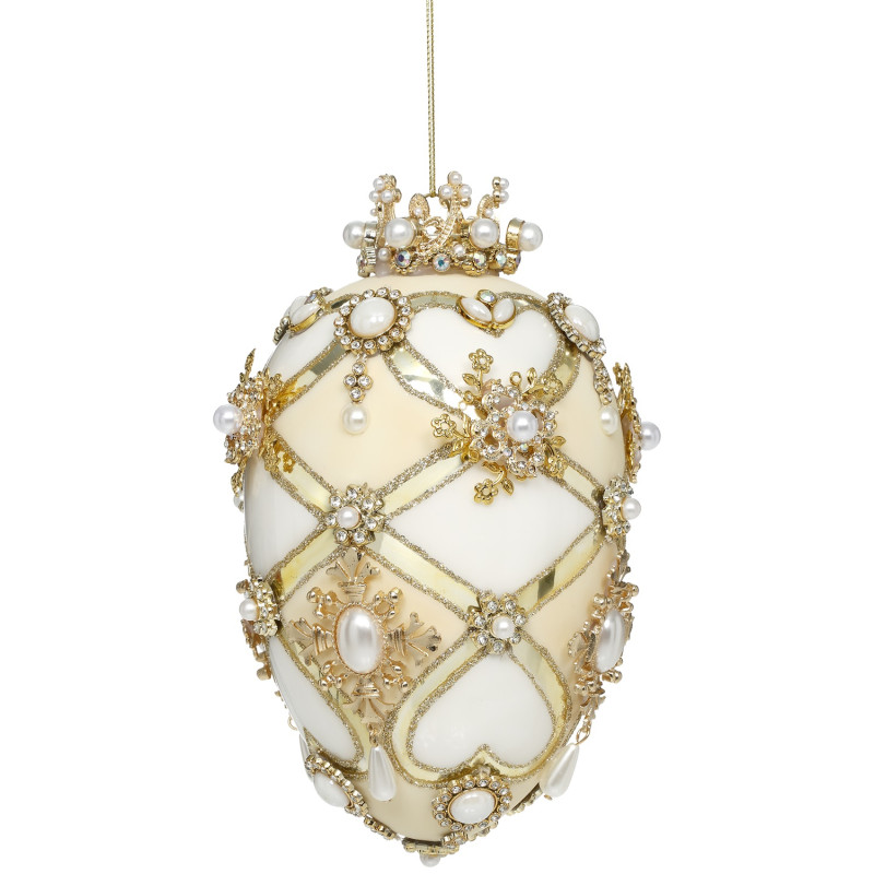 FABERGE JEWEL EGG ORN WH/CRM 18CM