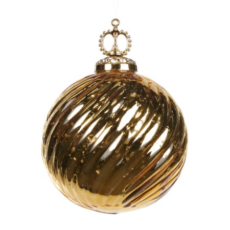 + GLSS JEWEL CAP RIBB.SWIRL BALL GLD 10CM