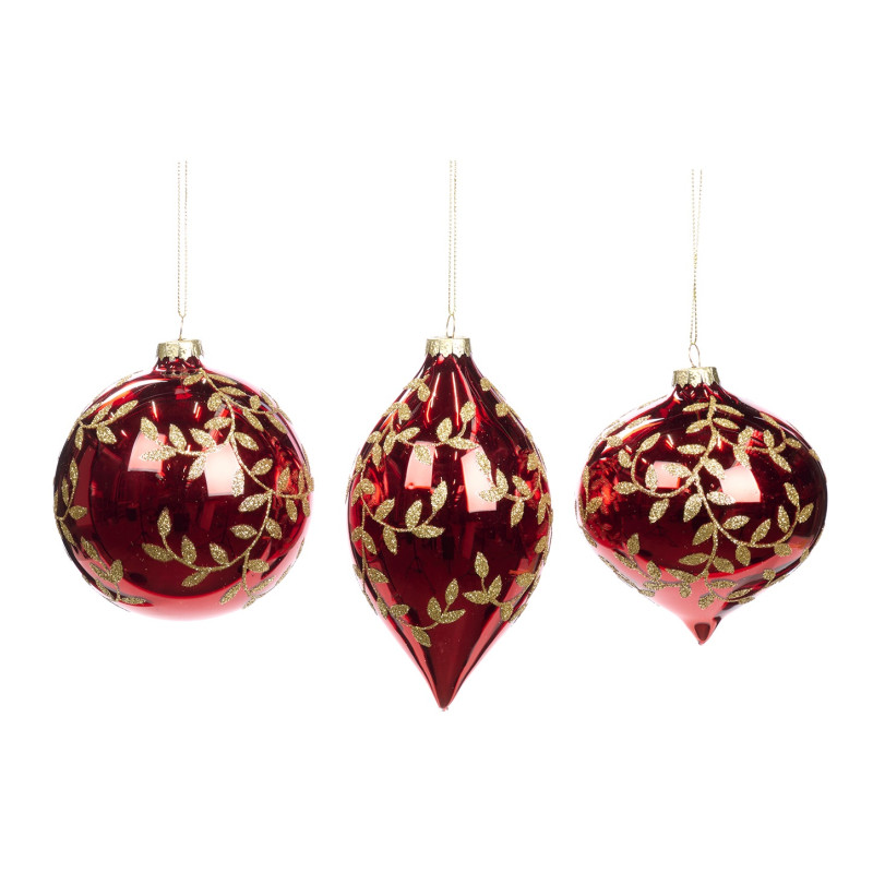GLSS GLT LEAF/VINE BALL/FIN.ORN ASS/3 RD/GLD 10CM