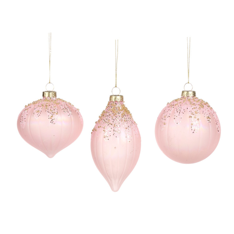 GLSS BEAD.ICING BALL/FIN.ORN ASS/3 PNK/GLD 8CM