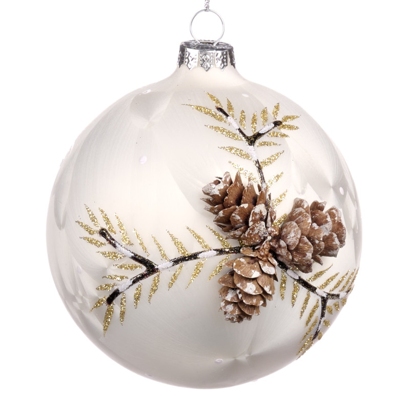 GLSS 3D PINECONE BALL WH/CRM/BRWN 10CM