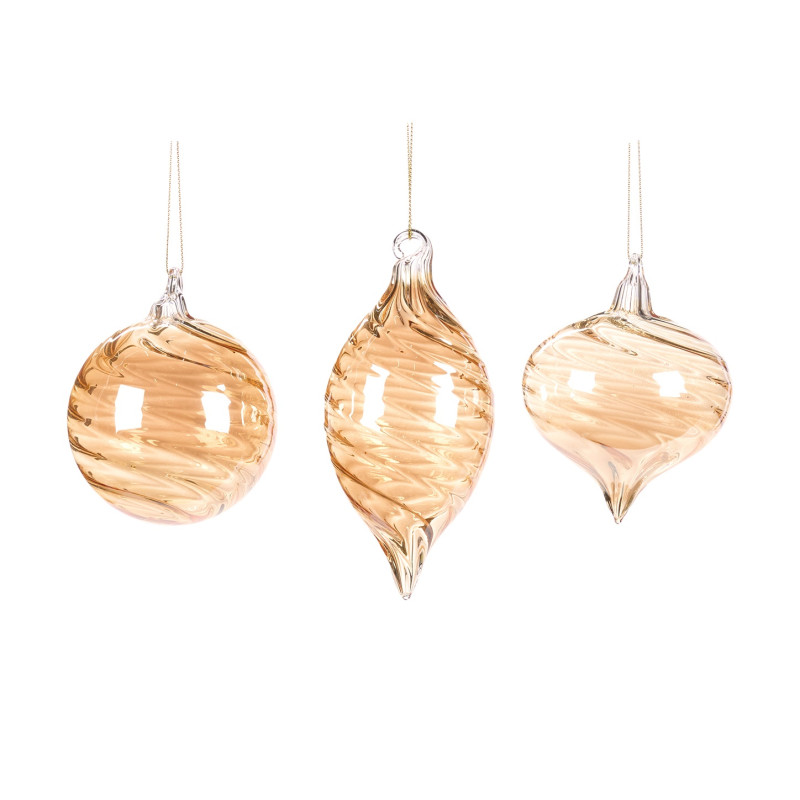 GLSS SWIRL BALL/FIN.ORN ASS/3 GLD/CLR 8CM