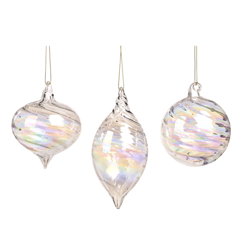 GLSS IR.SWIRL BALL/FIN.ORN ASS/3 CLR/MULTI 8CM