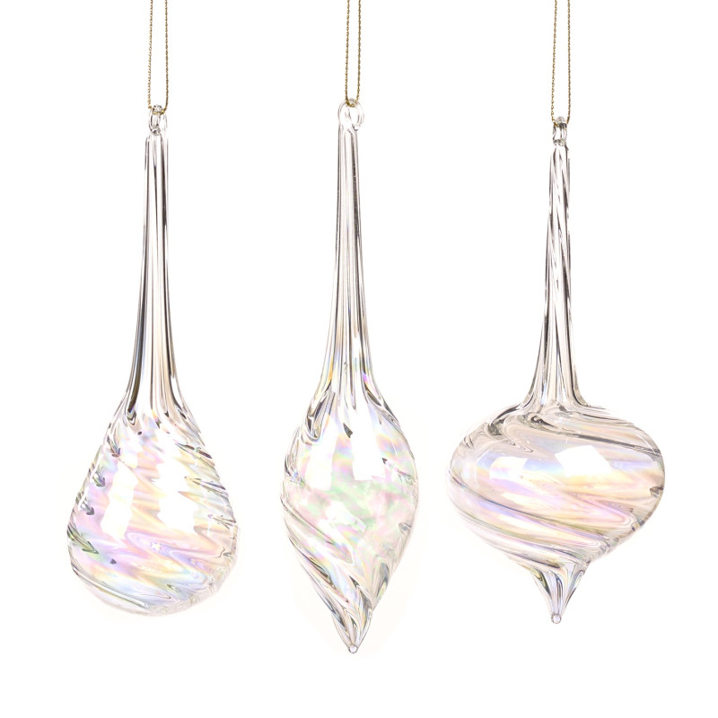 GLSS IR.SWIRL DROP ORN ASS/3 CLR/MULTI 15CM