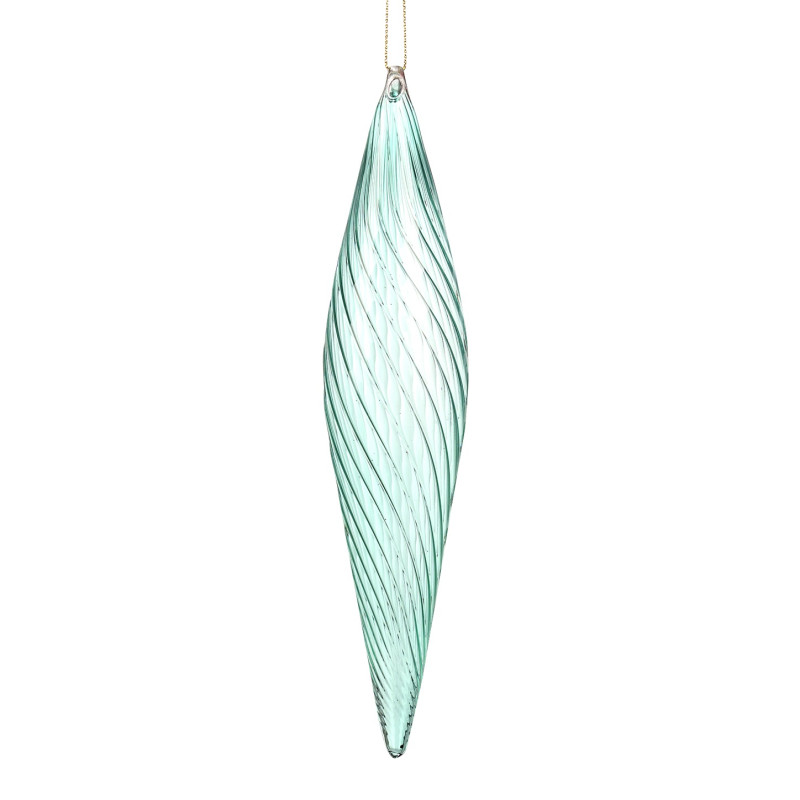 GLSS SWIRL FINIAL ORN GRN/BLU/CLR 20CM