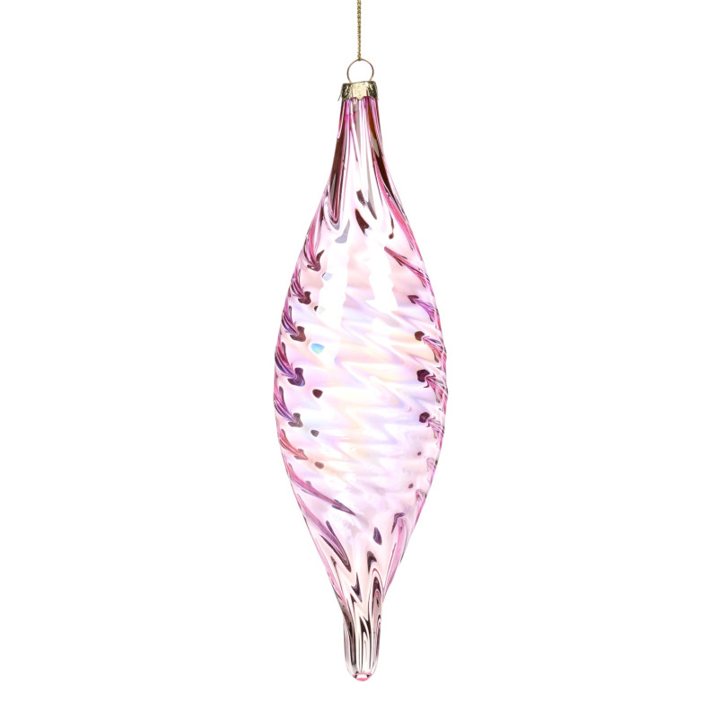 GLSS IR.SWIRL FINIAL ORN PNK/MULTI 22CM