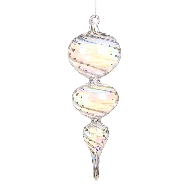 GLSS IR.SWIRL FINIAL ORN CLR/MULTI 21CM