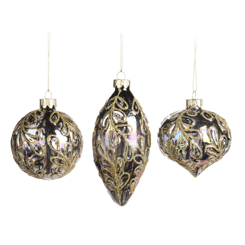 GLSS OIL LEAF/VINE BALL/FIN.ORN ASS/3 BLK/MULTI 8CM