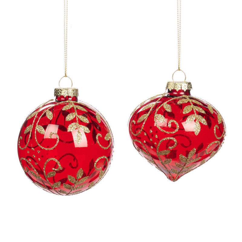 GLSS GLT VINE/SWIRL BALL/ONION ORN ASS/2 RD 8CM