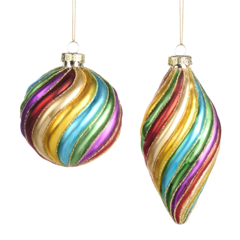 GLSS 3D SWIRL RAINBOW BALL/FIN.ORN ASS/2 MULTI 8CM