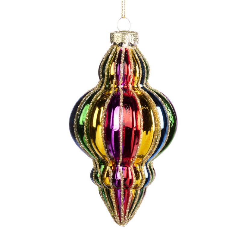 GLSS 3D RIBB.RAINBOW FINIAL ORN MULTI 12CM
