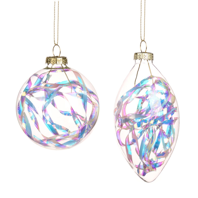 GLSS IR.FOIL FILLED BALL/FIN.ORN ASS/2 MULTI/CLR 8CM