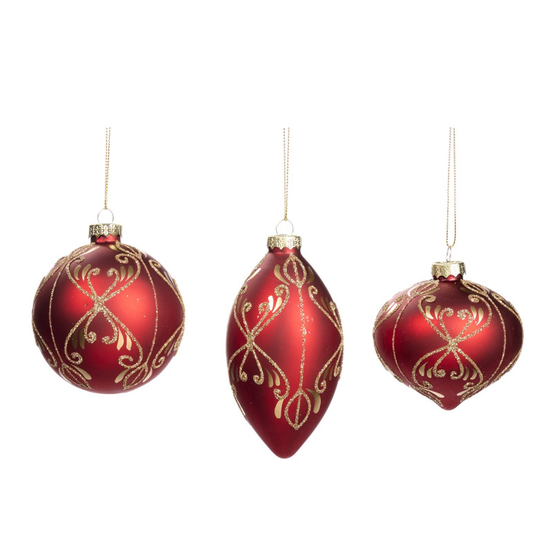 GLSS GLT SWIRL BALL/FIN.ORN RD/GLD ASS/3 8CM