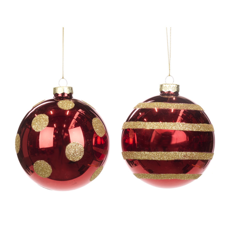 GLSS GLT DOT/STRIPE BALL ASS/2 RD/GLD 10CM