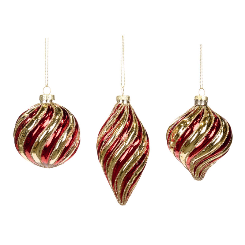GLSS 3D SWIRL STRIPE BALL/FIN.ORN ASS/3 RD/GLD 8CM