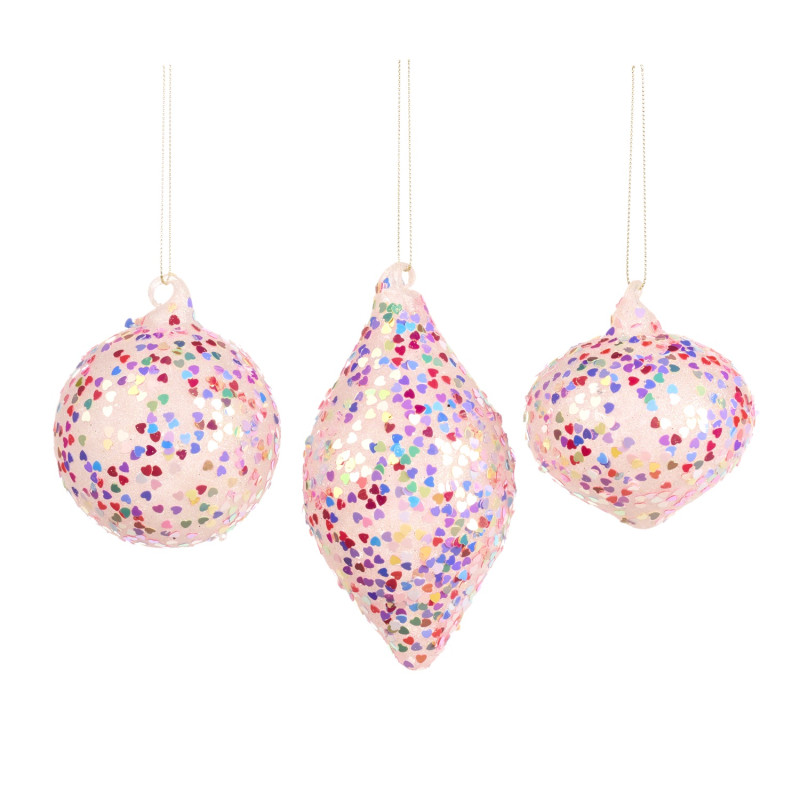 GLSS FOIL HEART BALL/FIN.ORN ASS/3 PNK/MULTI 8CM