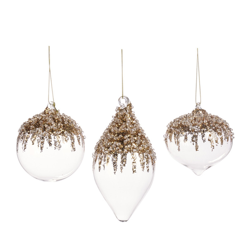 GLSS JEWEL TOP BALL/FIN.ORN ASS/3 GLD/CLR 8CM