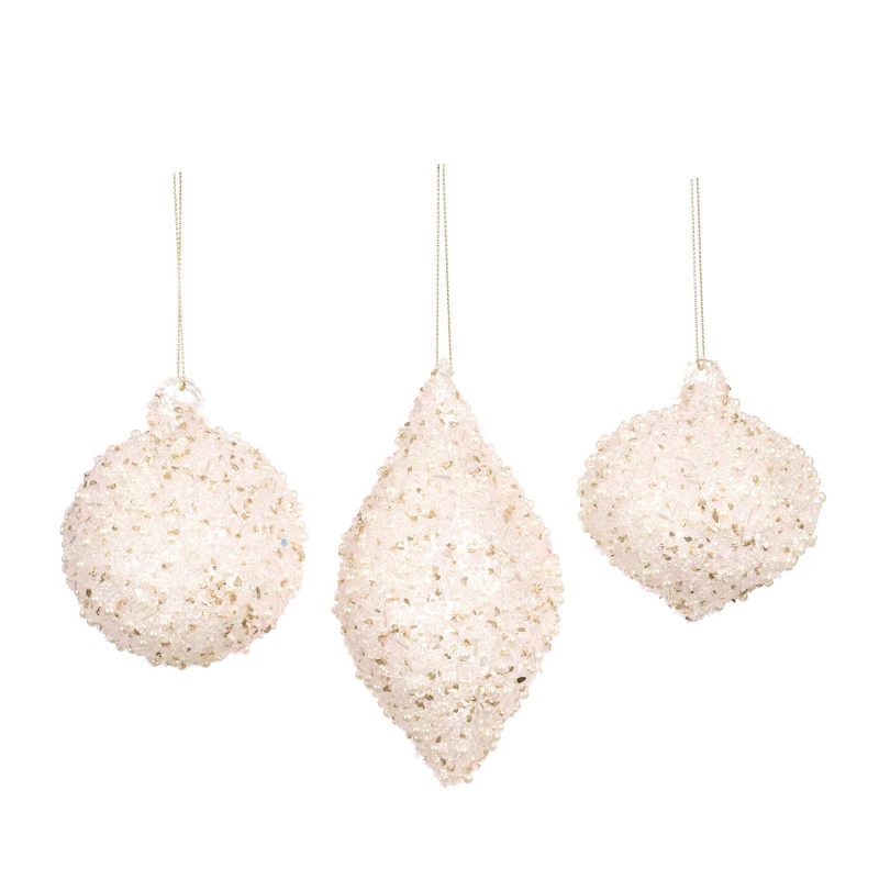GLSS PEARL/BEAD.BALL/FIN.ORN ASS/3 WH 8CM