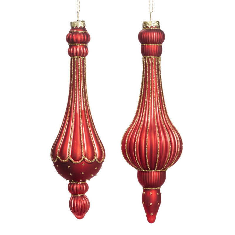 GLSS 3D RIBB.FIN.ORN ASS/2 RD/GLD 24CM